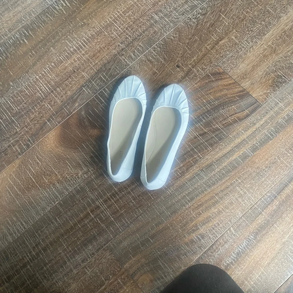 Nine West White Pleated Ballet Flats